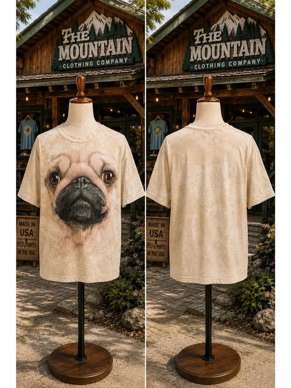 The Mountain Pug Dog Face AOP Graphic T Shirt XL USA Made Style